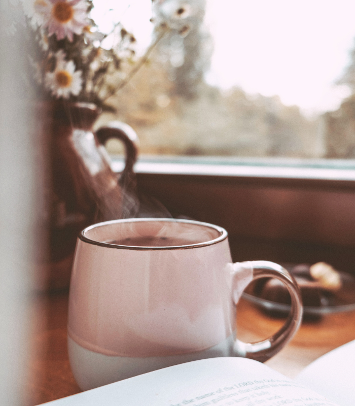 pink mug of tea
