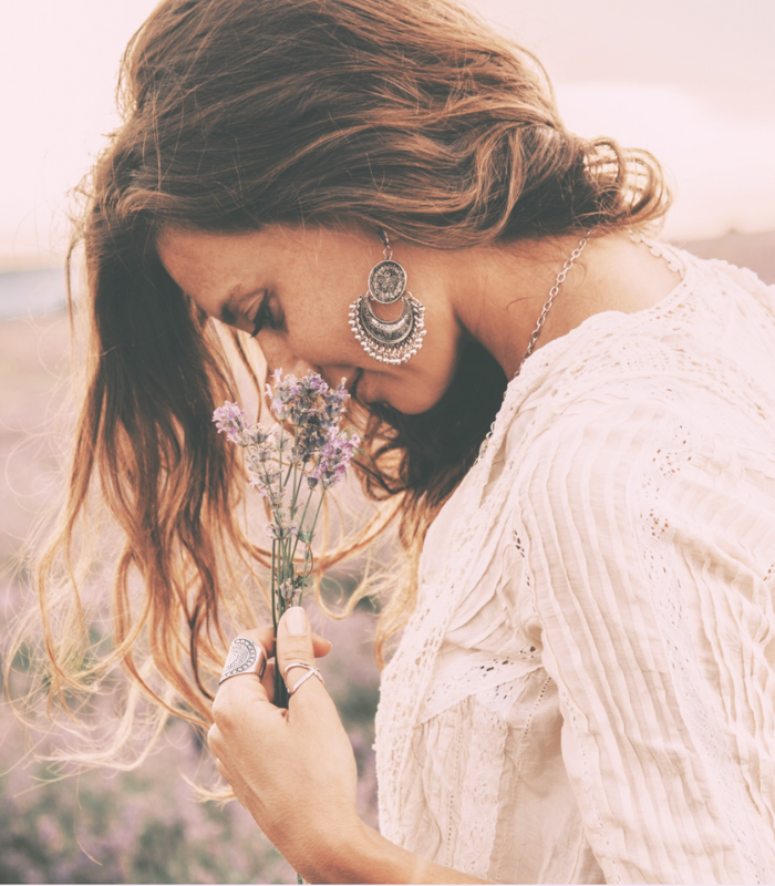 woman smelling lavender